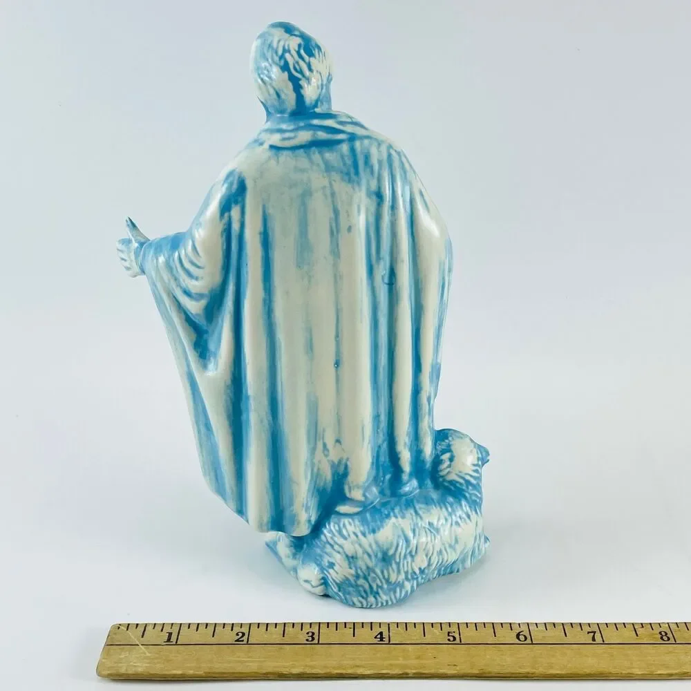 Holland Ceramic Nativity Shepherd Figurine 8.5in Vintage Blue White Creche 1970s